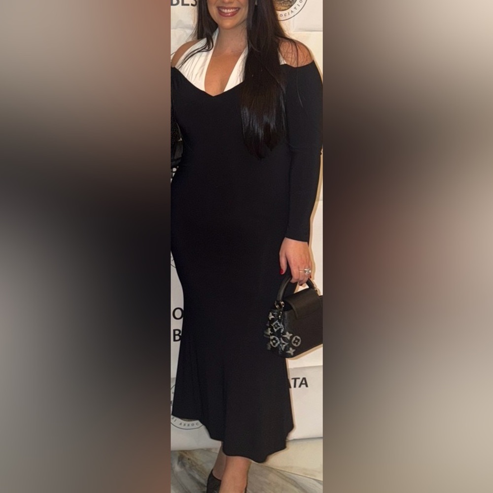 Club London Elegant Black & White Long Sleeve Dress